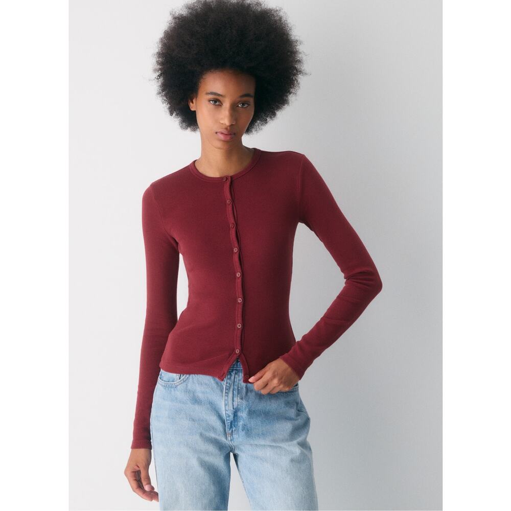 Aritzia Homestretch Rib Syncopation Button-Up Ribbed in Vintage Cordovan- Sz S